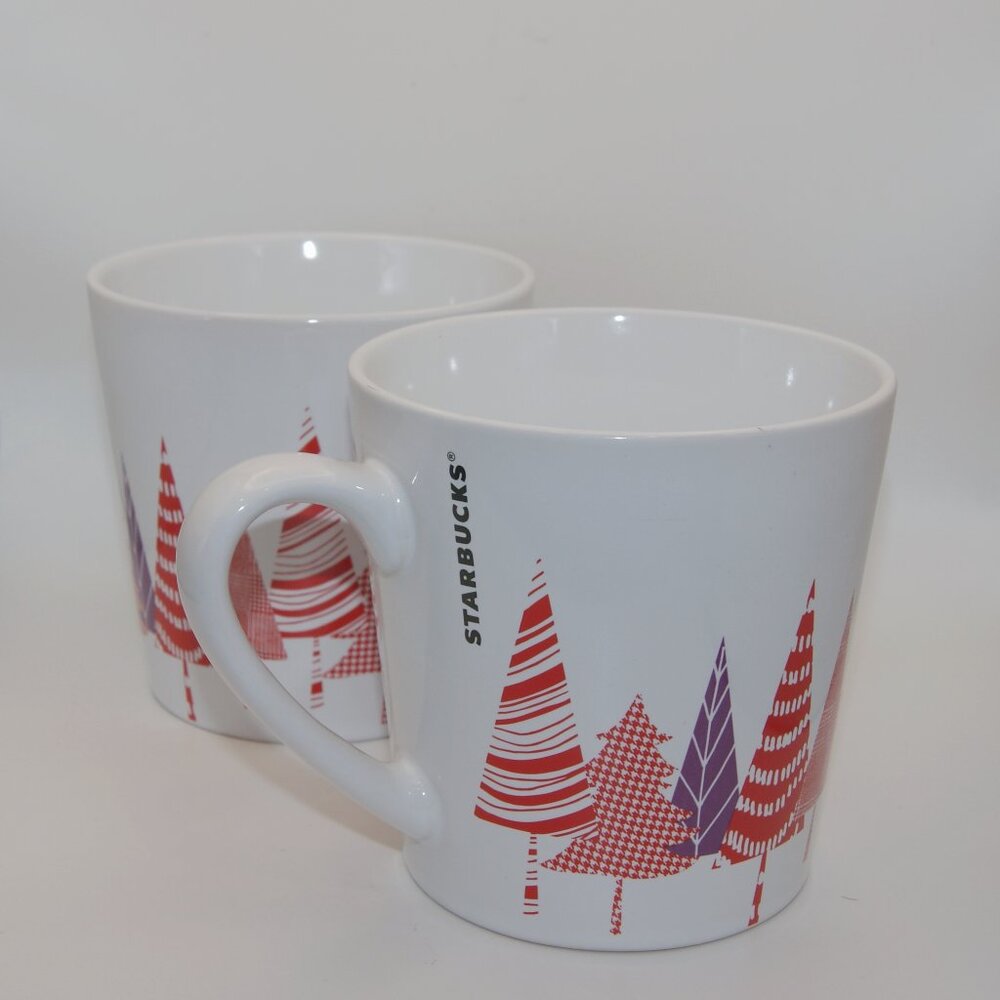 Starbucks Pair Red Purple Christmas Tree Coffee Mugs 2017